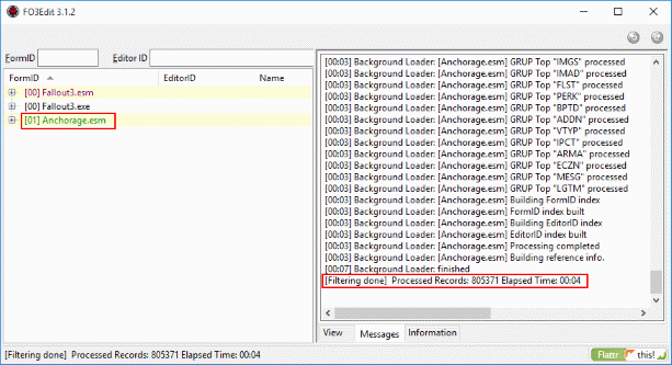 FO3Edit after filtering