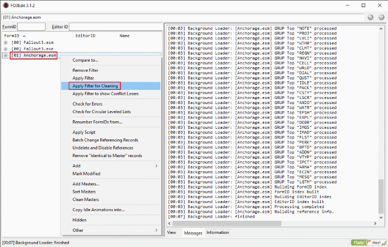 FO3Edit apply filter for cleaning