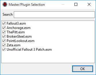 FO3Edit master-plugin selection