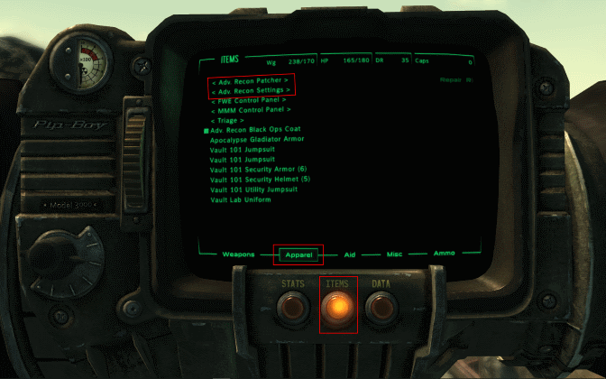 Fallout 3 Advanced Recon gear settings