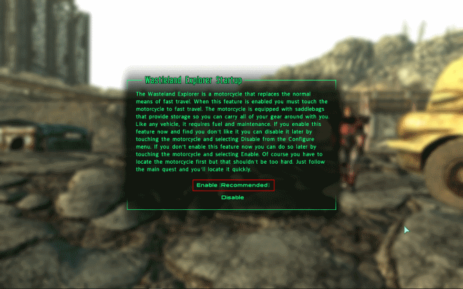 Fallout 3 FWE Wasteland Explorer enabled