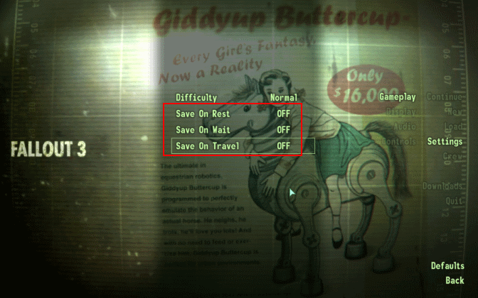Fallout 3 autosave disabled