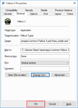 Fallout 3 shortcut properties final