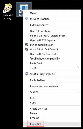 Fallout 3 shortcut properties