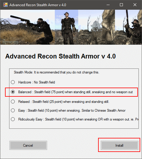 NMM Advanced Recon Stealth Armor install options