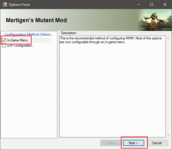 NMM MMM menu configuration