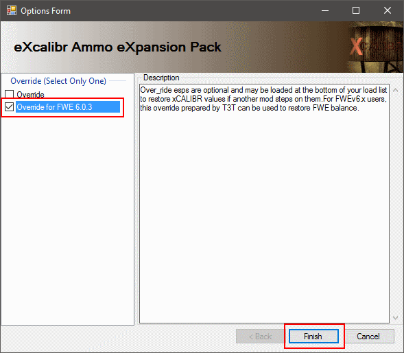 NMM eXcalibr options